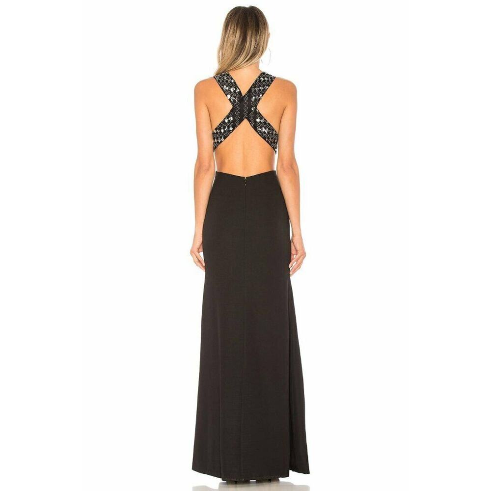 $458 X by NBD Black Beaded Silver Sequin Blanka Dress Cutout X Back XS NWT - Picture 2 of 12